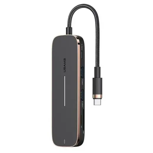 USAMS Adapter HUB 2xUSB + USB-C + HDMI + Micro SD+SD czarny|black SJ575HUB01 (US-SJ575)