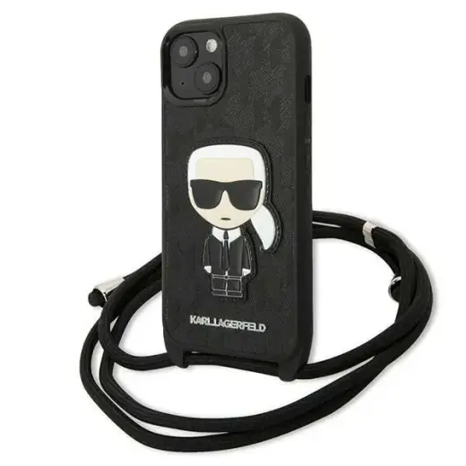 Karl Lagerfeld KLHCP13MCMNIPK iPhone 13 6,1" hardcase czarny|black Leather Monogram Patch and Cord Iconik