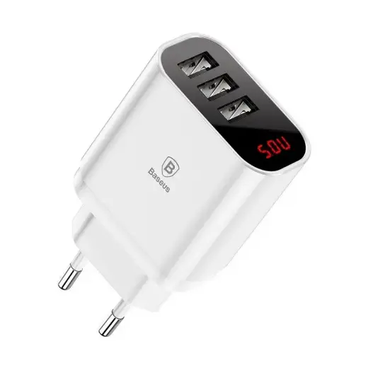 Baseus Mirror Travel Charger with LED display 3x USB (white)
