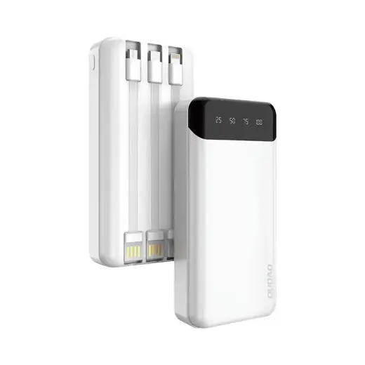 Dudao вместительный внешний аккумулятор (powerbank) с 3 встроенными кабелями 20000mAh USB-C + micro USB + Lightning белый (Dudao K6Pro +)