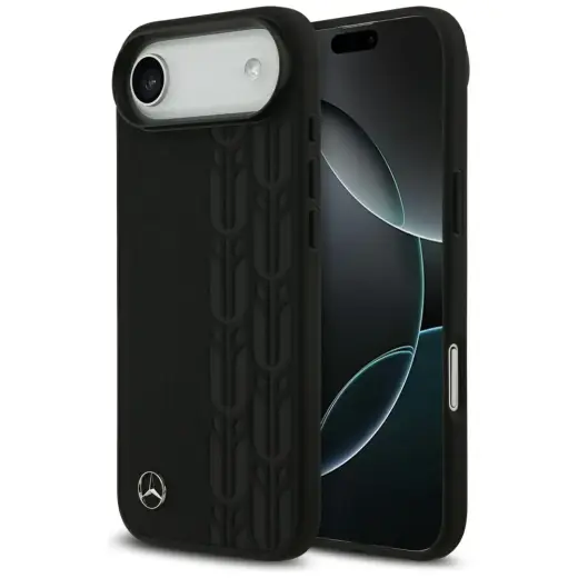 Mercedes Leather Laurel Leaves maciņš ar MagSafe atbalstu telefonam iPhone 17 Air melns