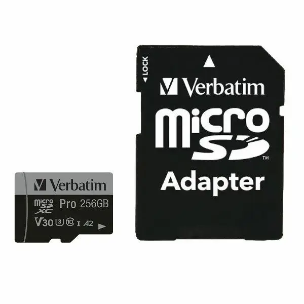 Verbatim 256GB microSD Card + Adapter Pro U3 black 47045