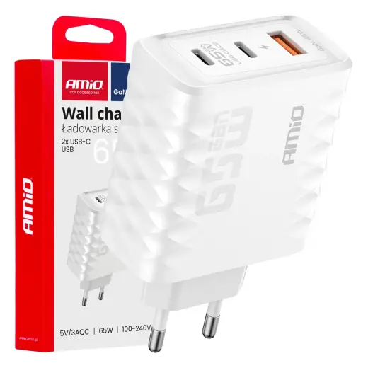 AMiO AMiO-04289 tīkla lādētājs | 65W | PD, QC | USB-A, USB-C