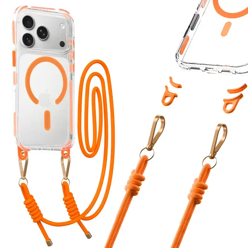 Tel Protect Strap Clear Case for Iphone 17 Pro Max orange