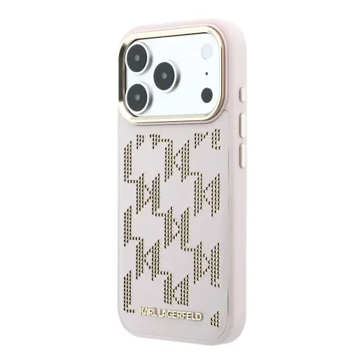 Karl Lagerfeld PU Perforated Monogram telefono dėklas su MagSafe palaikymu iPhone 17 Pro Max rožinis