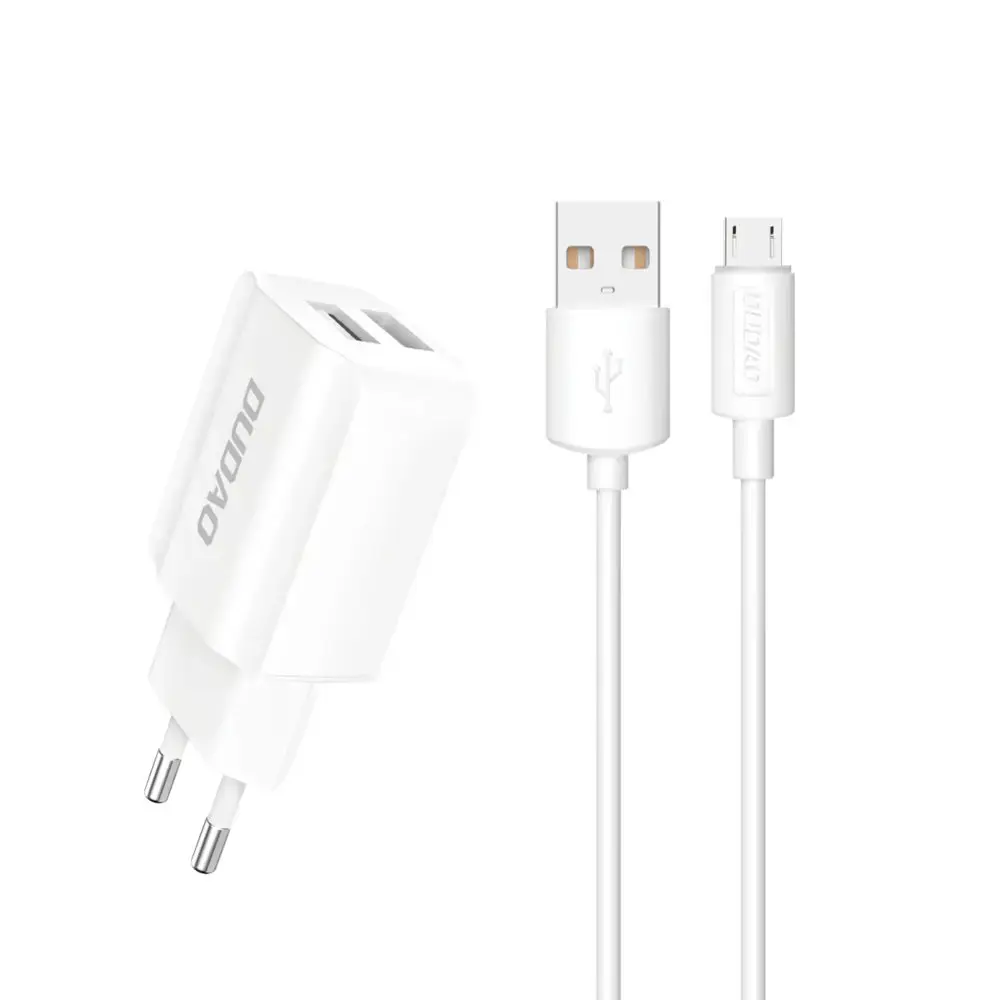 Dudao EU wall charger 2x USB 5V | 2.4A + micro USB cable white (A2EU + Micro white)