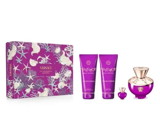 Versace Dylan Purple by Gianni Versace EAU DE PARFUM SPRAY 3.4 OZ & BODY LOTION 3.4 OZ & BATH & SHOWER GEL 3.4 OZ & EAU DE PARFUM 0.17 OZ MINI for WOM