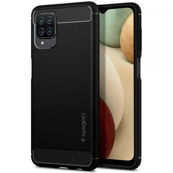 Spigen Rugged Armor vāciņš Samsung Galaxy A12 melnā krāsā