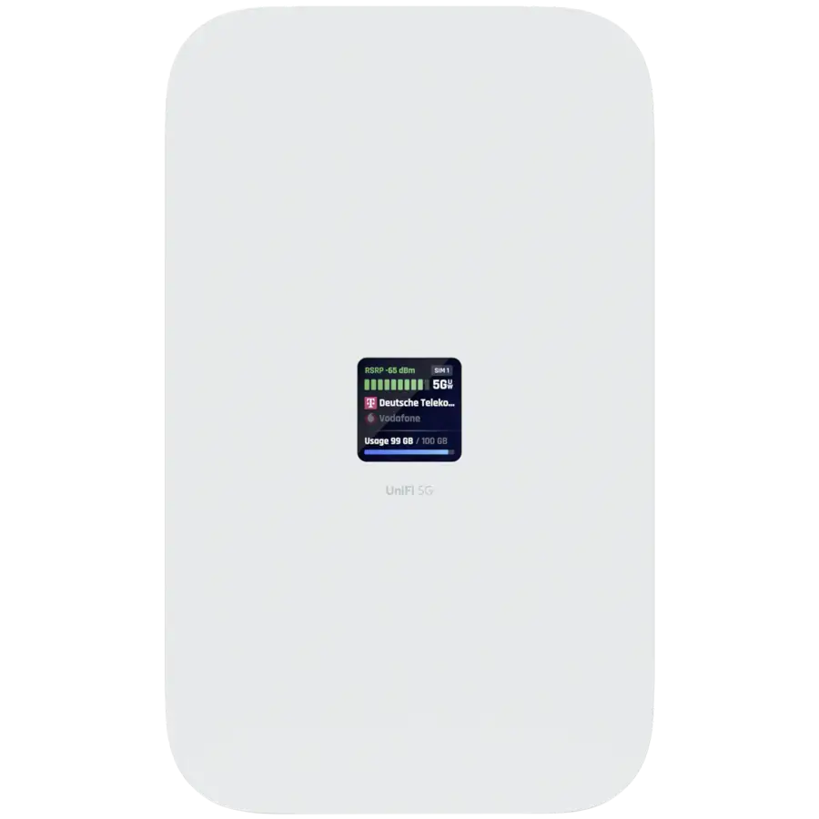 Ubiquiti UniFi U5G-Max high-performance 5G (3.4 Gbps) modem for any Unifi deployment. Instantly adopt through any UniFi PoE port, it delivers automatic setup, dual SIM/eSIM, and seamless failover
