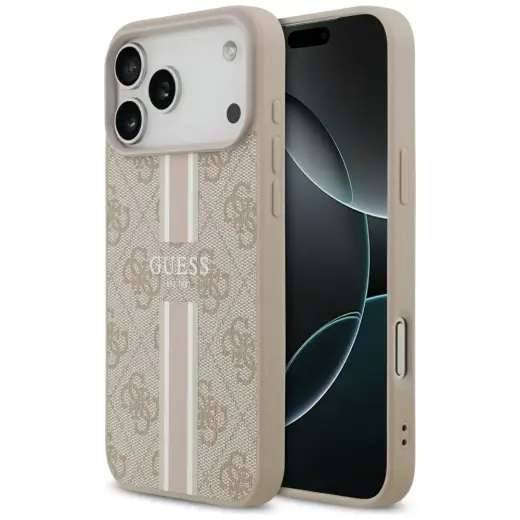 Guess 4G Printed Stripes maciņš ar MagSafe atbalstu telefonam iPhone 17 Pro Max rozā