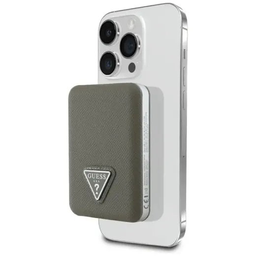 Guess Grained Triangle väline akupank (powerbank) | 5 000 mAh | 15W | USB-C, MagSafe, Wireless | pruun