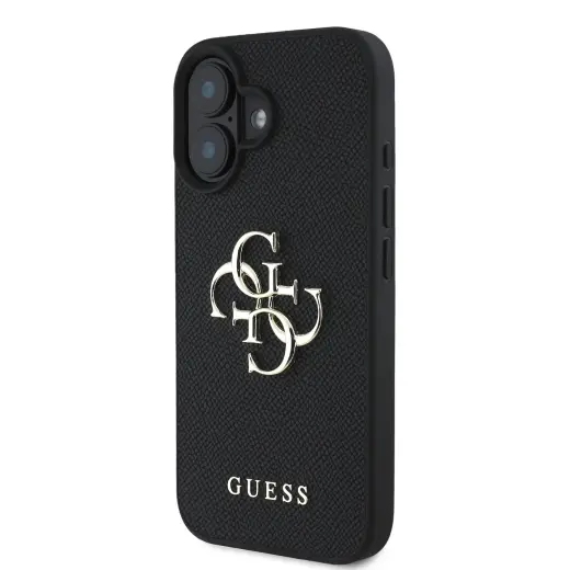 Guess PU Grained 4G Metal Logo Case for iPhone 16 Black