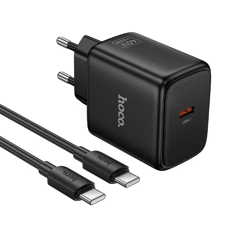HOCO N83 tīkla lādētājs | 40W | PD, GaN, PPS | USB-C | ar USB-C uz USB-C vadu komplektā | melns