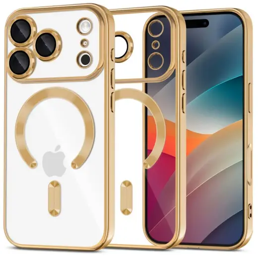 TECH-PROTECT MAGFLEX phone case with MagSafe support for iPhone 17 Pro shiny gold