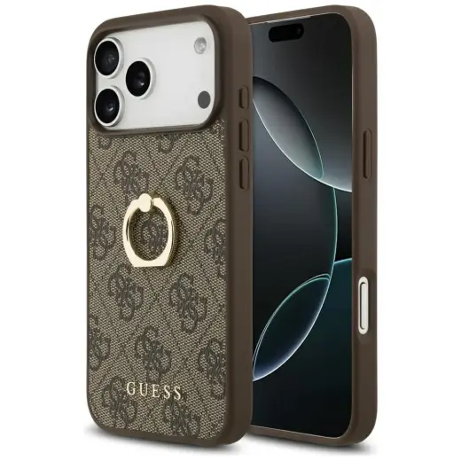 Guess 4G Ring Stand чехол с подставкой для телефона iPhone 17 Pro Max коричневый