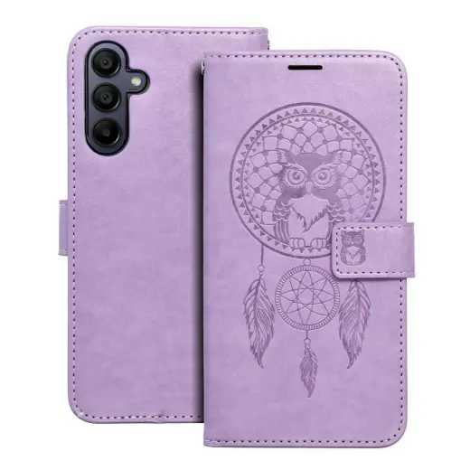 MEZZO dreamcatcher knyginio tipo telefono dėklas Samsung Galaxy A15 4G (A155) | A15 5G (A156) violetinis