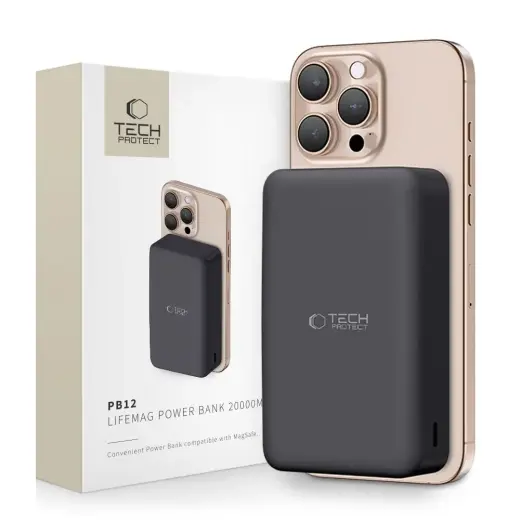Tech-Protect PB12 LifeMag ārējais akumulators (powerbank) | 20000 mAh | 15W | USB-C, USB-A, MagSafe | melns
