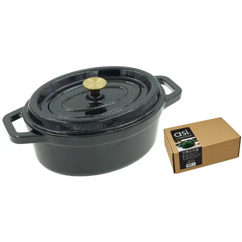 Čuguna sautējamais katls ovāls ar vāku 4,5L / 29x23cm zaļš
