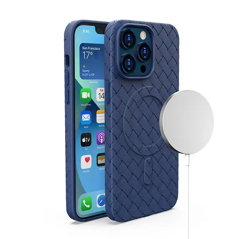 Woven Case telefono dėklas su MagSafe palaikymu iPhone 15 tamsiai mėlynas