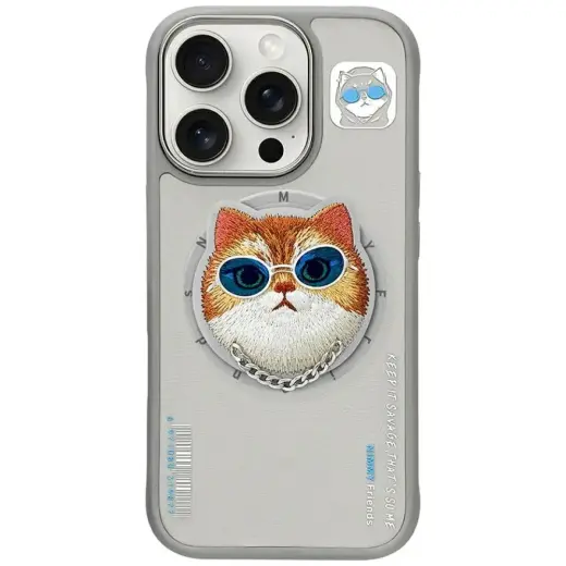 Nimmy Glasses Cool Cat ümbris telefonile iPhone 16 Pro jaoks, hall koos MagSafe funktsiooniga