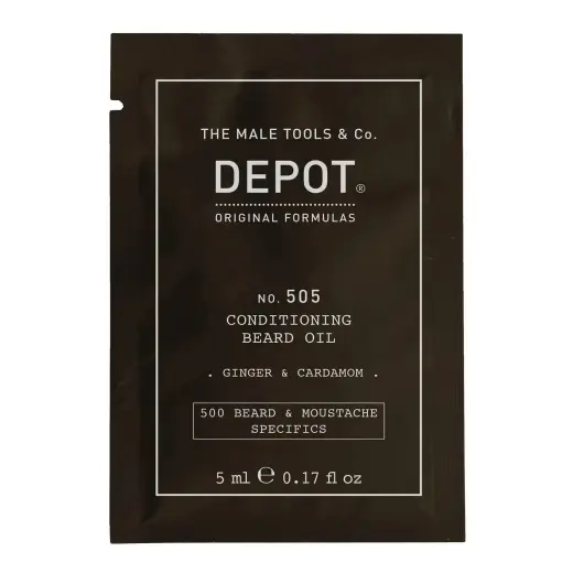 Depot, 500 Beard & Mustache Specifics No. 505, Beard Oil, Ginger & Cardamom, For Shine & Softness, 5 ml