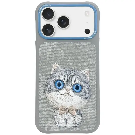 Nimmy Big Eyed Pet 2.0 Cat telefono dėklas skirtas iPhone 17 Pro, pilkas