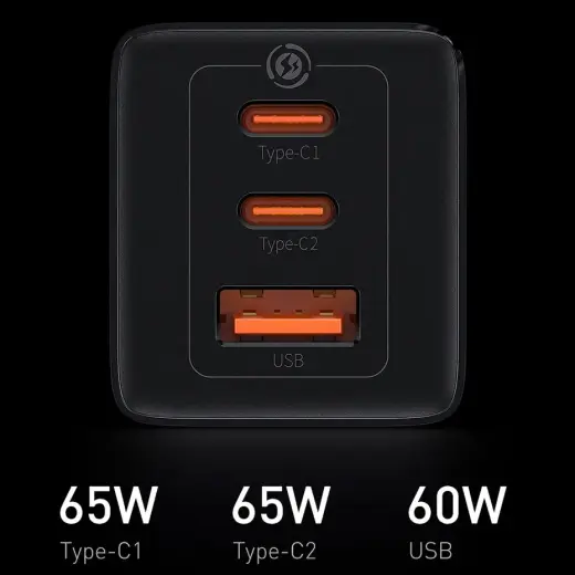 Baseus GaN3 Pro fast universal GaN charger 2 x USB Type C | USB 65W PD3.0, QC4.0 +, AFC black + USB Type C - USB Type C cable 1m (CCGP050101)