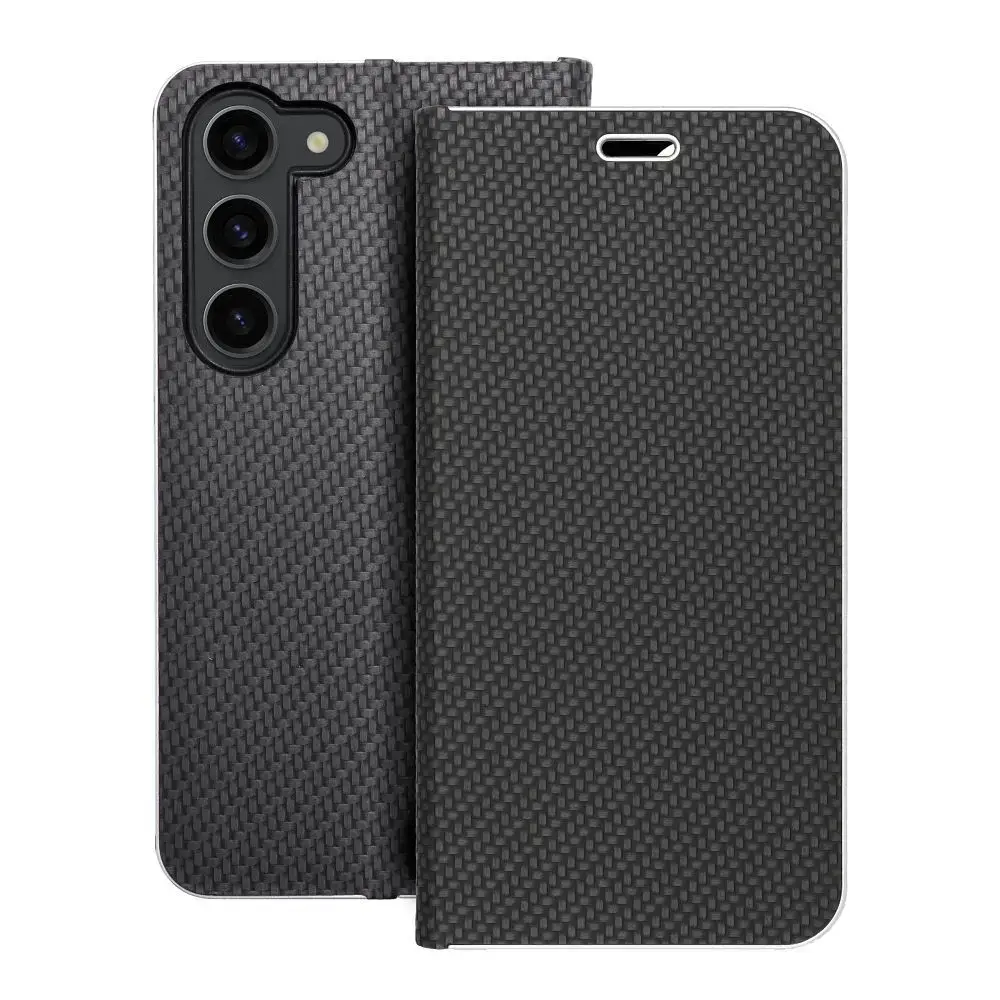 LUNA Carbon grāmatveida maciņš telefonam Samsung Galaxy S23 (S911) melns