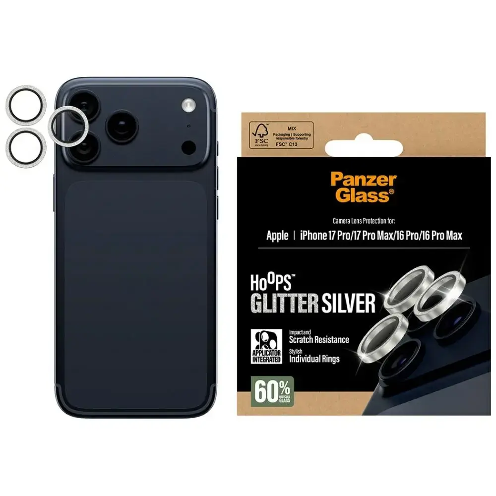 Tempered glass lens protector PanzerGlass Hoops Glitter for iPhone 17 Pro | 17 Pro Max | 16 Pro