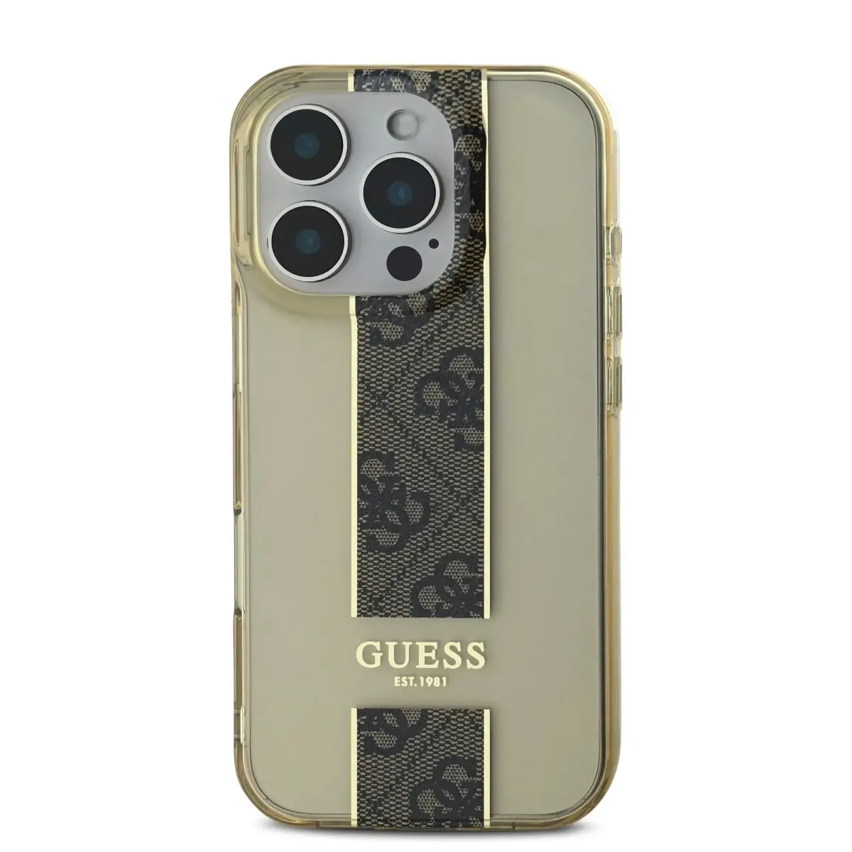 Guess IML Middle 4G Stripe Case for iPhone 16 Pro Max Brown