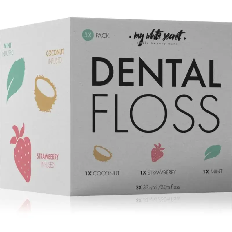 My White Secret Dental Floss Dental Floss Coconut, Mint, Strawberry 3 Pc
