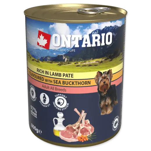 Konservi suņiem : Ontario Dog Lamb Pate with Sea Buckthorn 800g