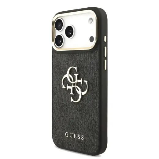 Guess 4G Metal Logo Gold Frame maciņš telefonam iPhone 18 Pro Max melns