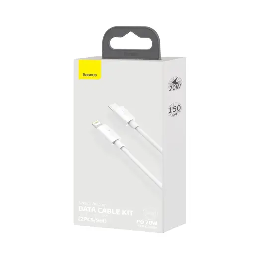 Baseus Simple Wisdom Data Cable Kit datu pārraides un uzlādes vads | USB-C uz Lightning | 20W | 1.5m | balts | 2 gab. komplekts