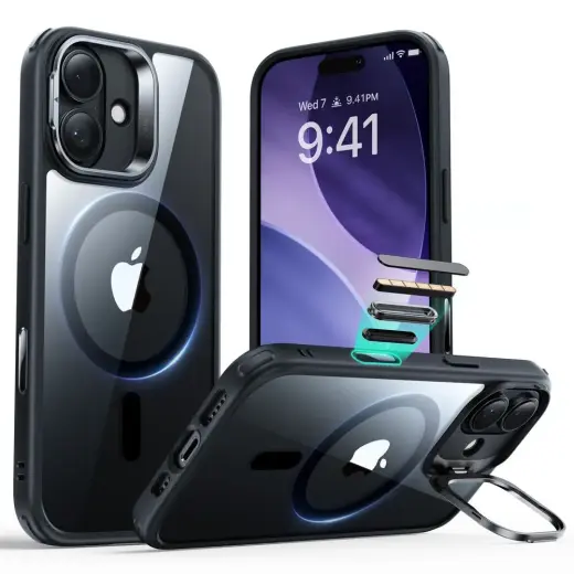 ESR Classic Hybrid Kickstand MagSafe maciņš telefonam ar MagSafe atbalstu un statīvu Apple iPhone 17 caurspīdīgs