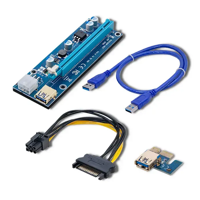 Qoltec PCI-E Riser 1x - 16x | USB 3.0 | ver. 009S | SATA / PCI-E 6 pin