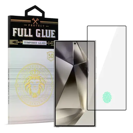 HARD Full Glue 5D aizsargstikls telefona ekrānam Galaxy S24 Ultra (saderīgs ar pirksta nospieduma sensoru)
