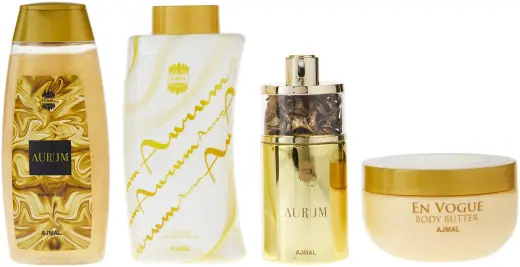 Set Ajmal: Aurum, Eau De Parfum, For Women, 75 ml + Aurum, Hydrating, Body Butter, 200 g + Aurum, Body Powder, 100 g + Aurum, Cleansing, Shower Gel, For All Skin Types, 200 ml