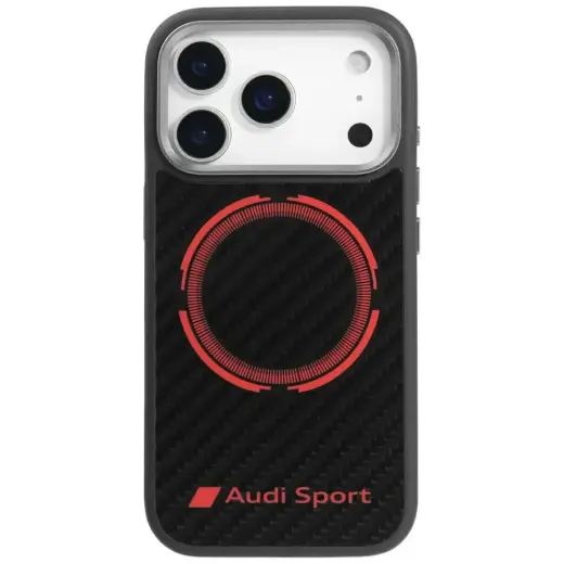 Audi RSQ Carbon Fiber Sport Red Circle maciņš ar MagSafe atbalstu telefonam iPhone 17 Pro melns