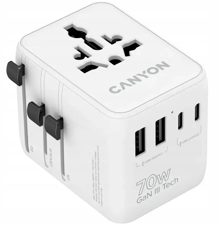 CANYON Travel Adapter OnTour 70 EU|UK|US|AUS 70W White 5291485019334