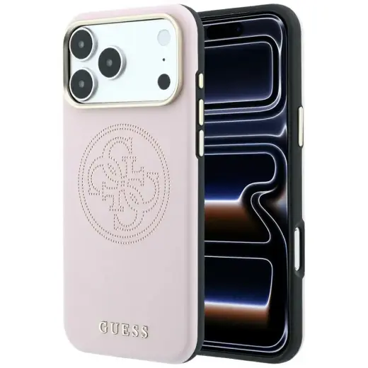 Guess Perforated 4G Gold Logo maciņš ar MagSafe atbalstu telefonam iPhone 18 Pro Max | iPhone 17 Pro Max rozā