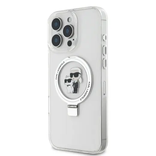 Karl Lagerfeld Ringstand Karl and Choupette MagSafe Case for iPhone 16 Pro Max White