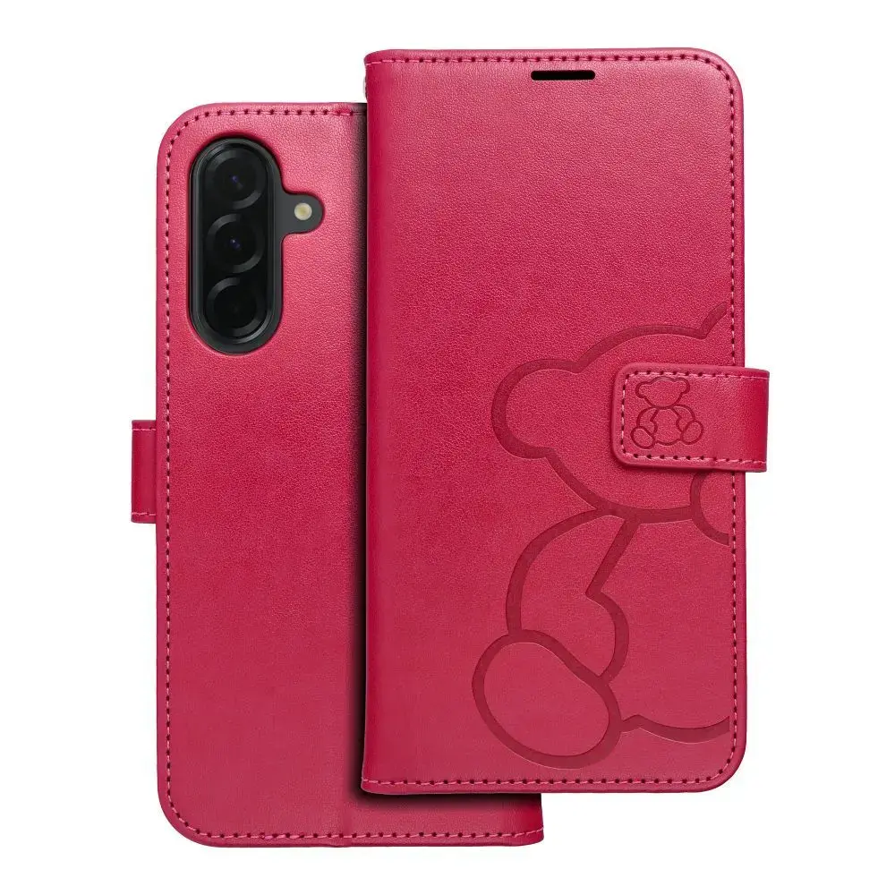 MEZZO teddy bear grāmatveida maciņš telefonam Samsung Galaxy A36 5G (A366) rozā (rotaļu lācītis)