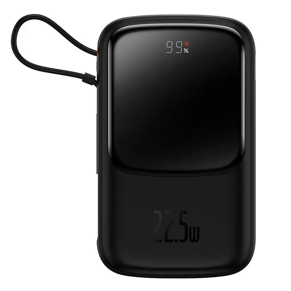 Baseus Qpow Digital Display ārējais akumulators (powerbank) | 10 000 mAh | 22.5W | PD, QC | USB-C, USB-A | LED ekrāns | melns