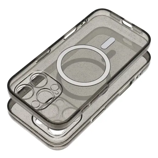 Case for iPhone 15 PRO Clear Mag Cover compatible with MagSafe (camera protection) black glitter