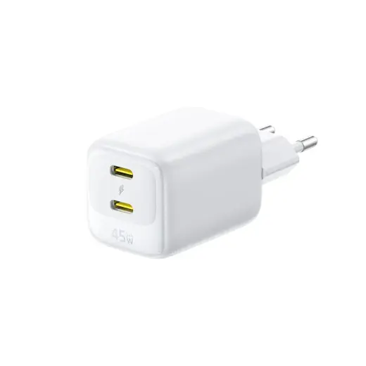 Wall Fast Charger EnerFill FE22 45W 2xUSB-C QC PD with USB-C Cable 1m, White