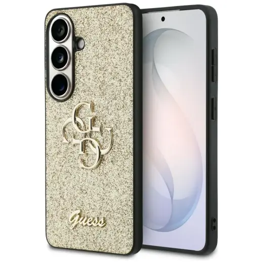 Guess Fixed Glitter Big 4G Metal Logo maciņš telefonam Samsung Galaxy S26 (S942) zelta krāsā