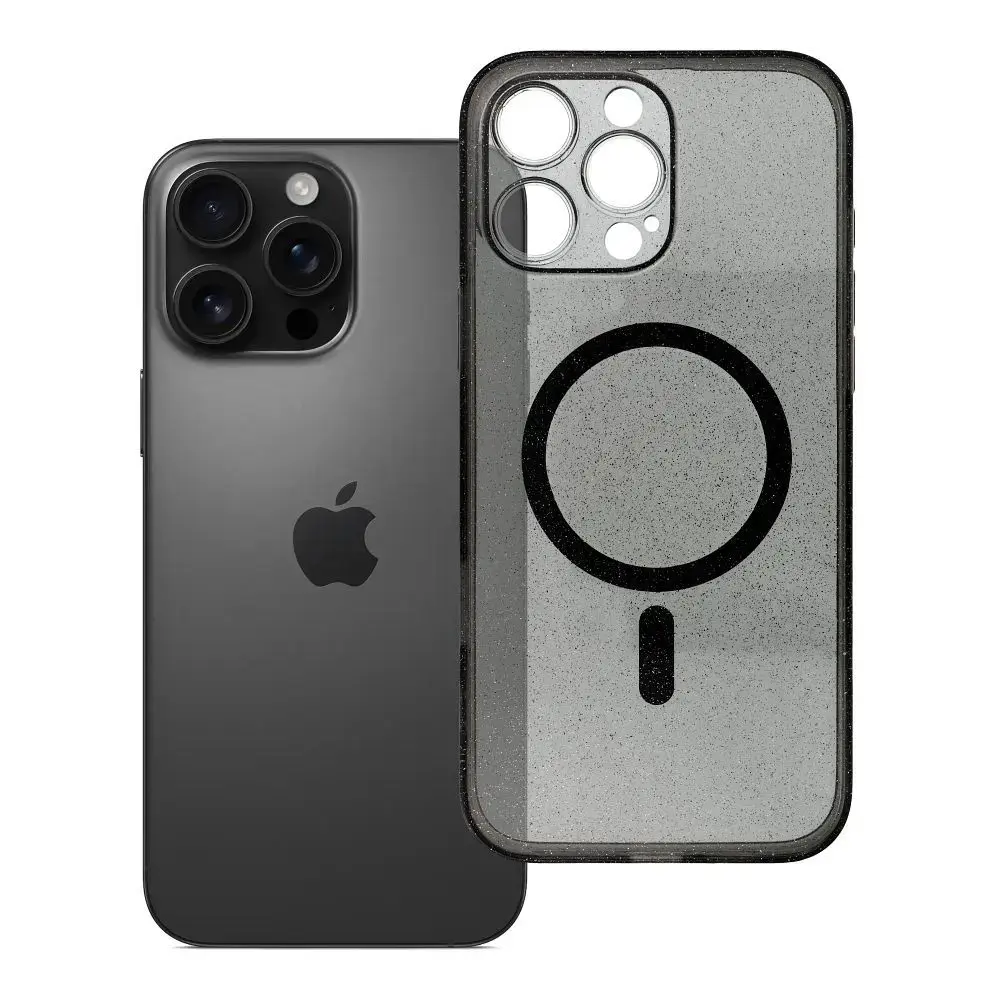 Case for iPhone 16 PRO MAX Clear Mag Cover compatible with MagSafe (camera protection) black glitter