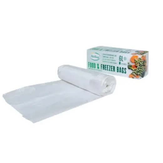 Pārtikas saldējamie maisi kompostējami BioBag 6L (20 gab. rullī) 18mkr. 24x50cm caurspīdīgi