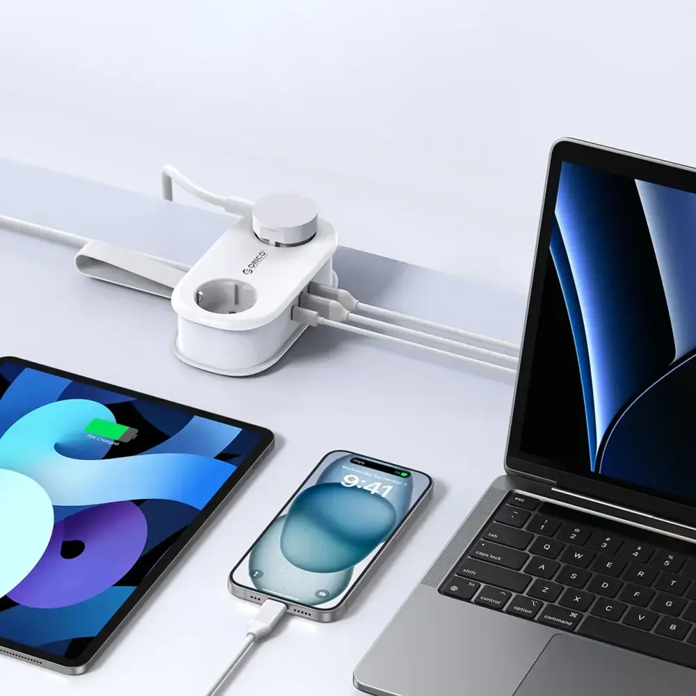 Orico APP 15.5W 5in1 Power Strip 2x AC + 2x USB-A + 1x USB-C - White